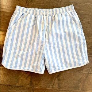 Rylee + Cru Men’s Light Blue and White Striped Swim Trunks